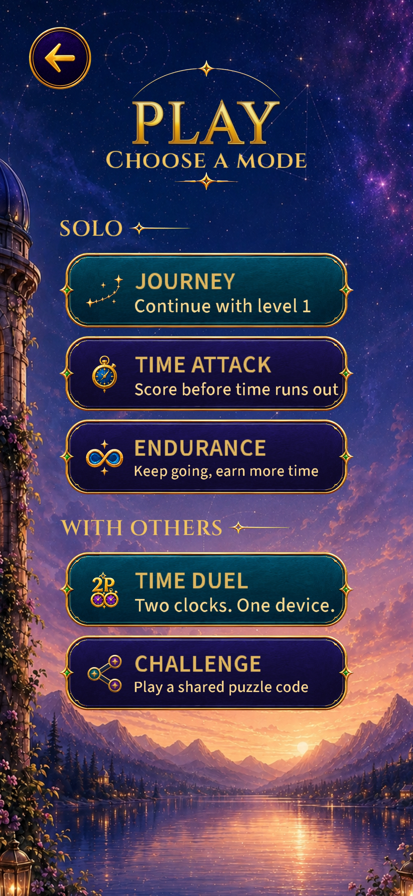 Menu showing Journey, Time Attack, Endurance, Time Duel and Challenge modes